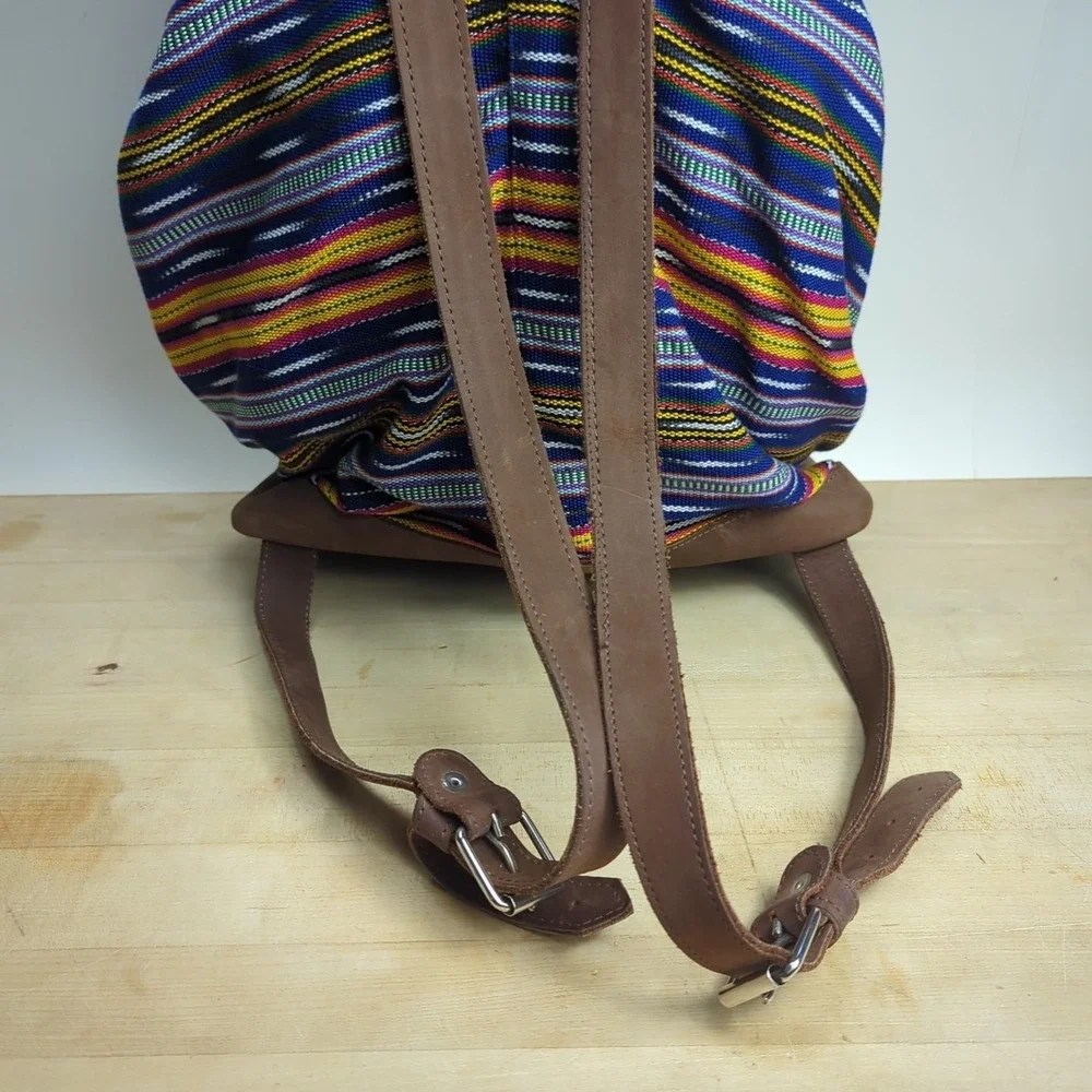 Reef Drawstring Backpack Sack, Hippie Boho Festival Striped Leather Surf‎ Beach